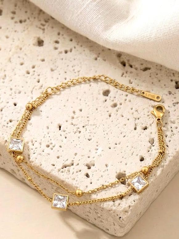 Silver Rectangle Stone Stainless steel Bracelet