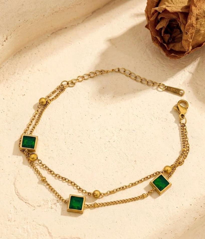 Green Rectangle Stainless Steel Bracelet