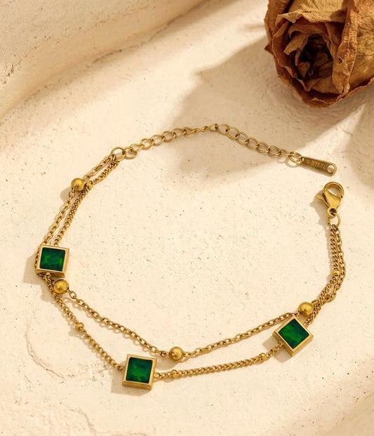 Green Rectangle Stainless Steel Bracelet