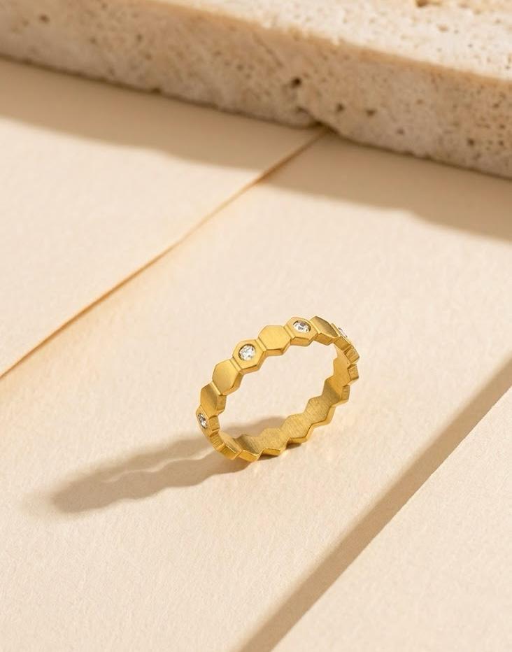 Mini Stone  Golden Stainless Steel Ring