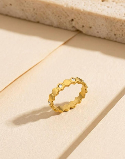 Mini Stone  Golden Stainless Steel Ring