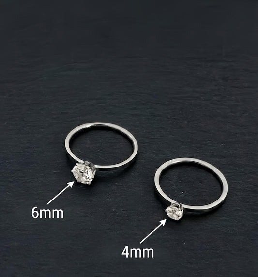 Silver Diamond Stainless Steel Ring
