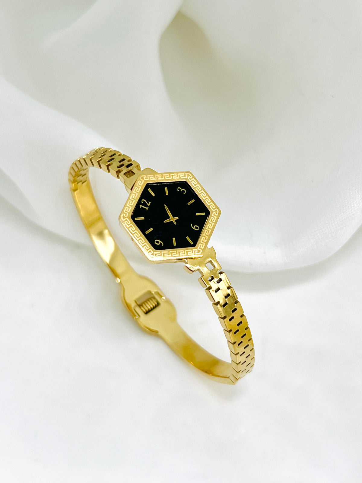 Fake Watch Hexagonal Black Stainless Steel bangle