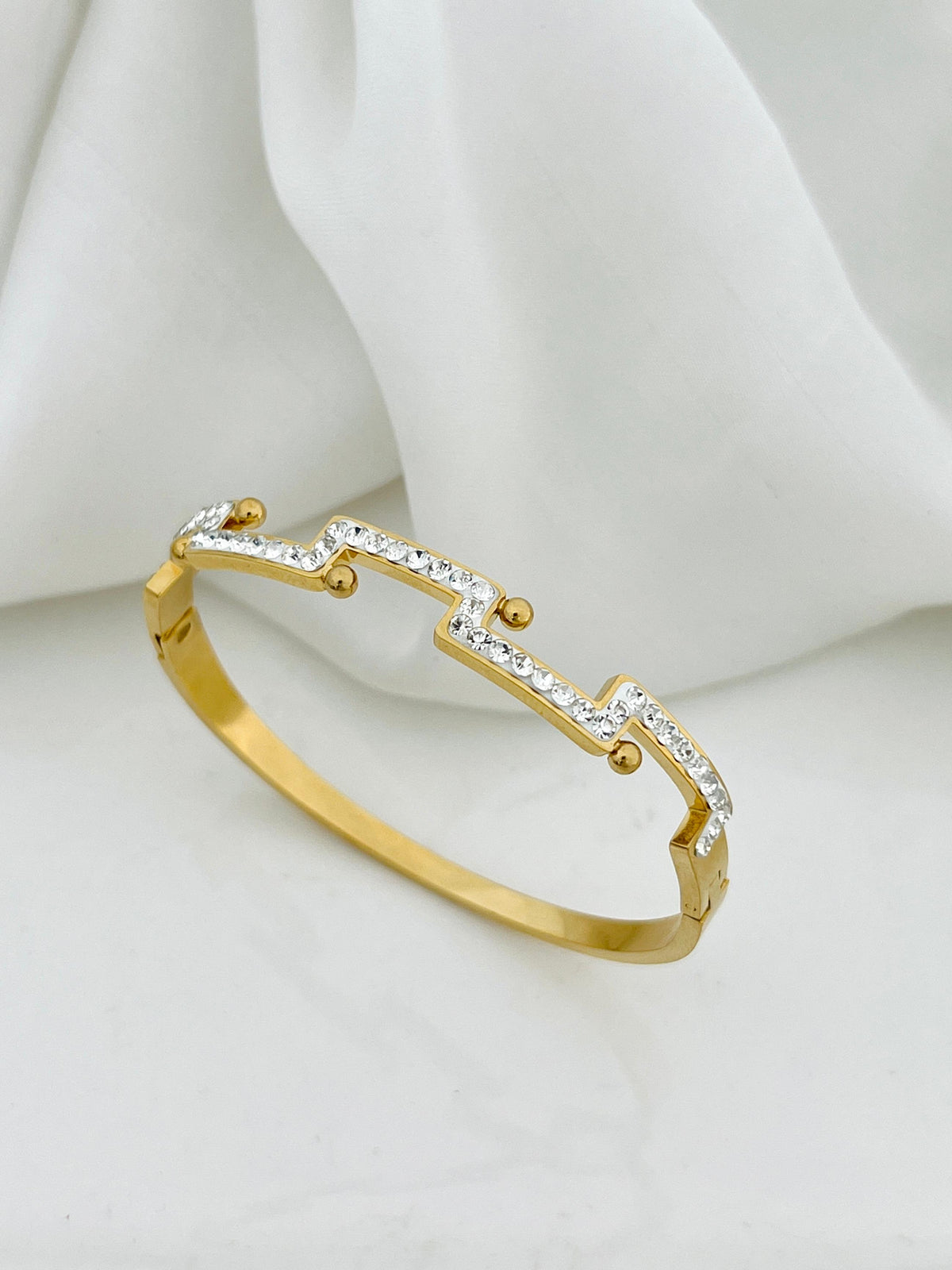 Pure Stainless steel White Stone Bangle